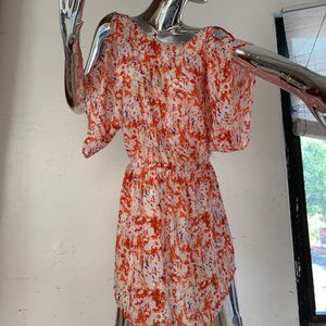 Slit sleeve orange patterned summer dress